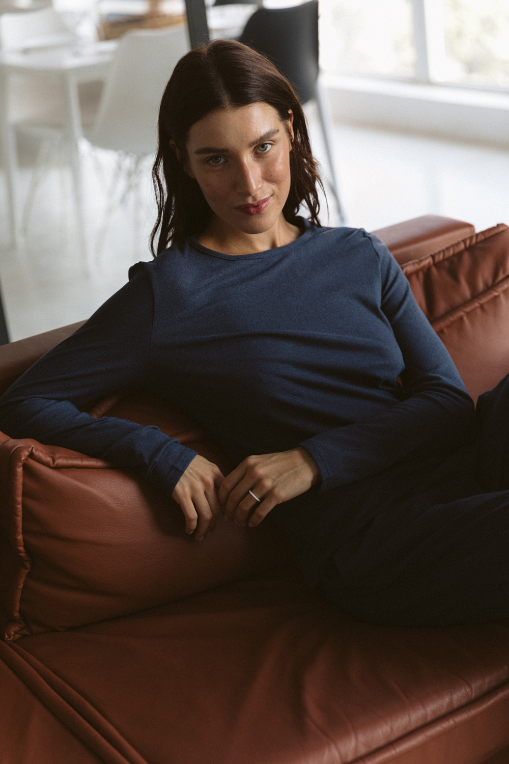 Knitted pajamas in Denim color