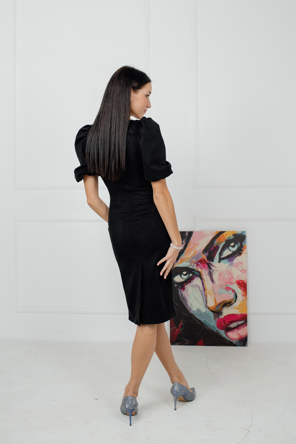 Black silhouette midi dress with tape