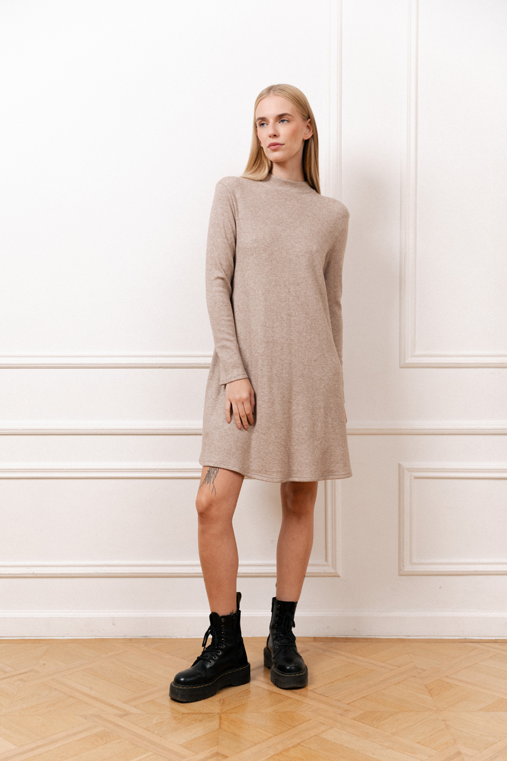 Beige knitted shift dress