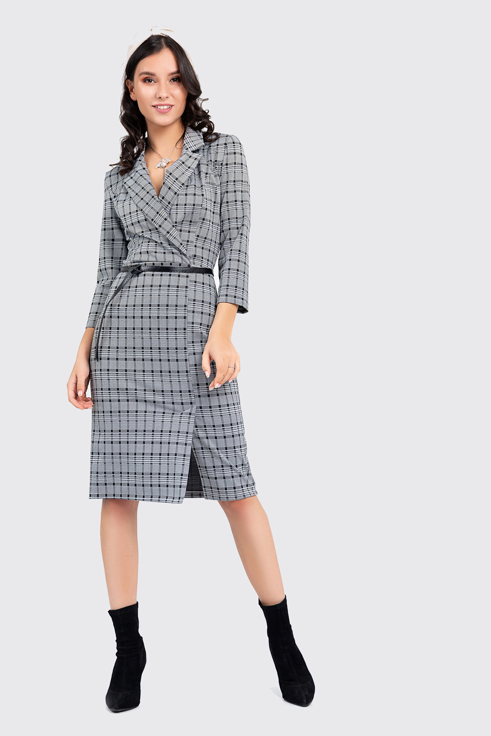 Plaid dress with jacket collar