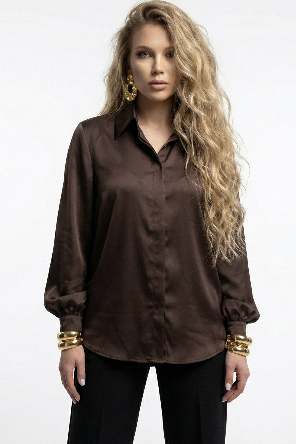 Chocolate blouse with puff sleeves