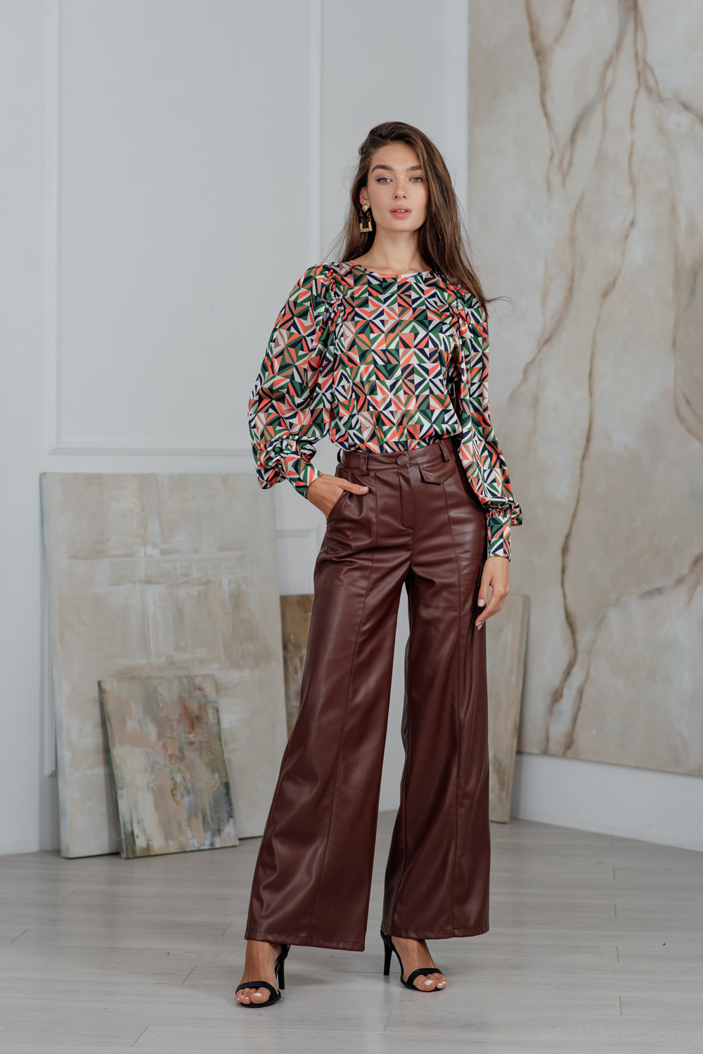 Eco leather palazzo trousers