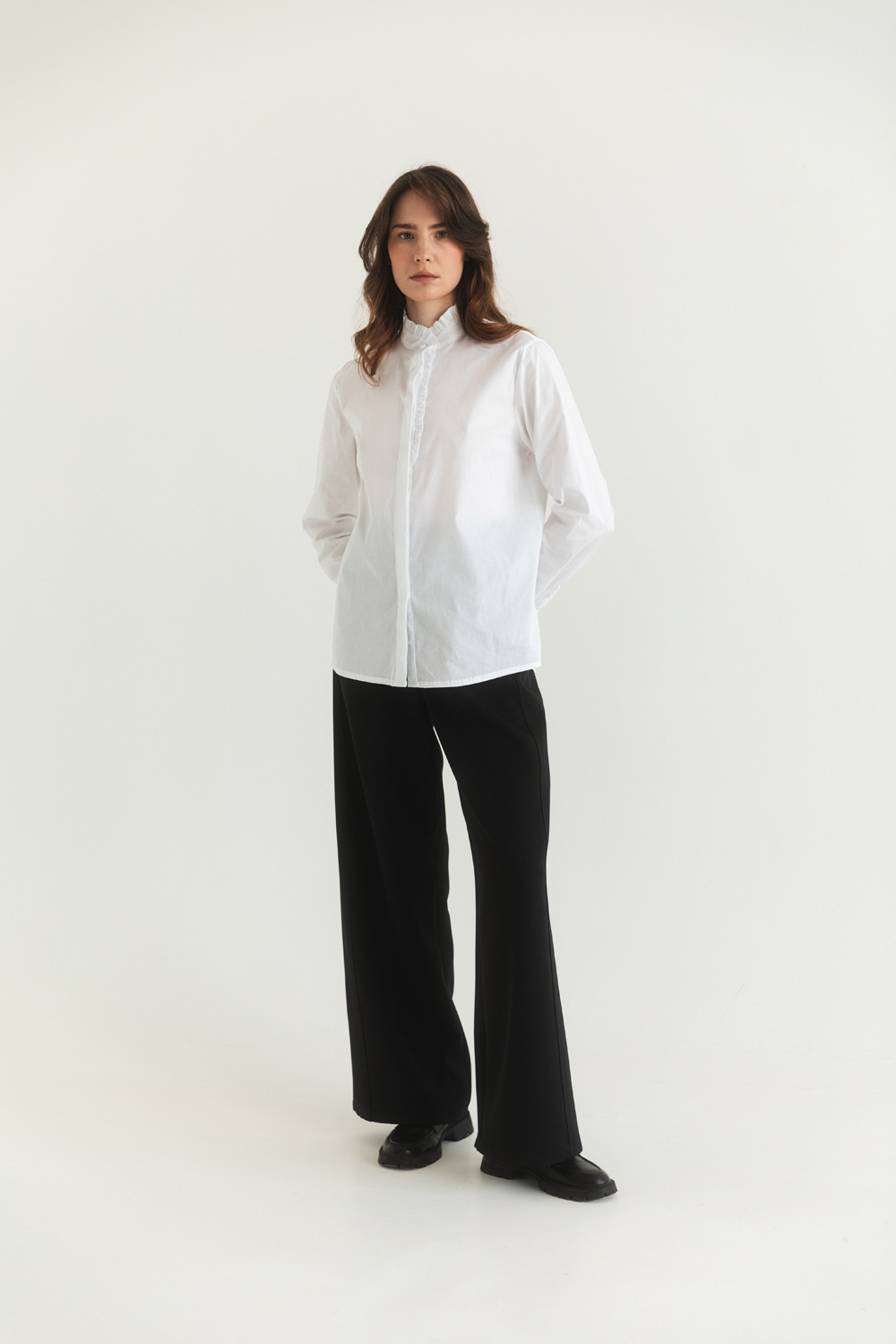 White shirt with stand-up collar