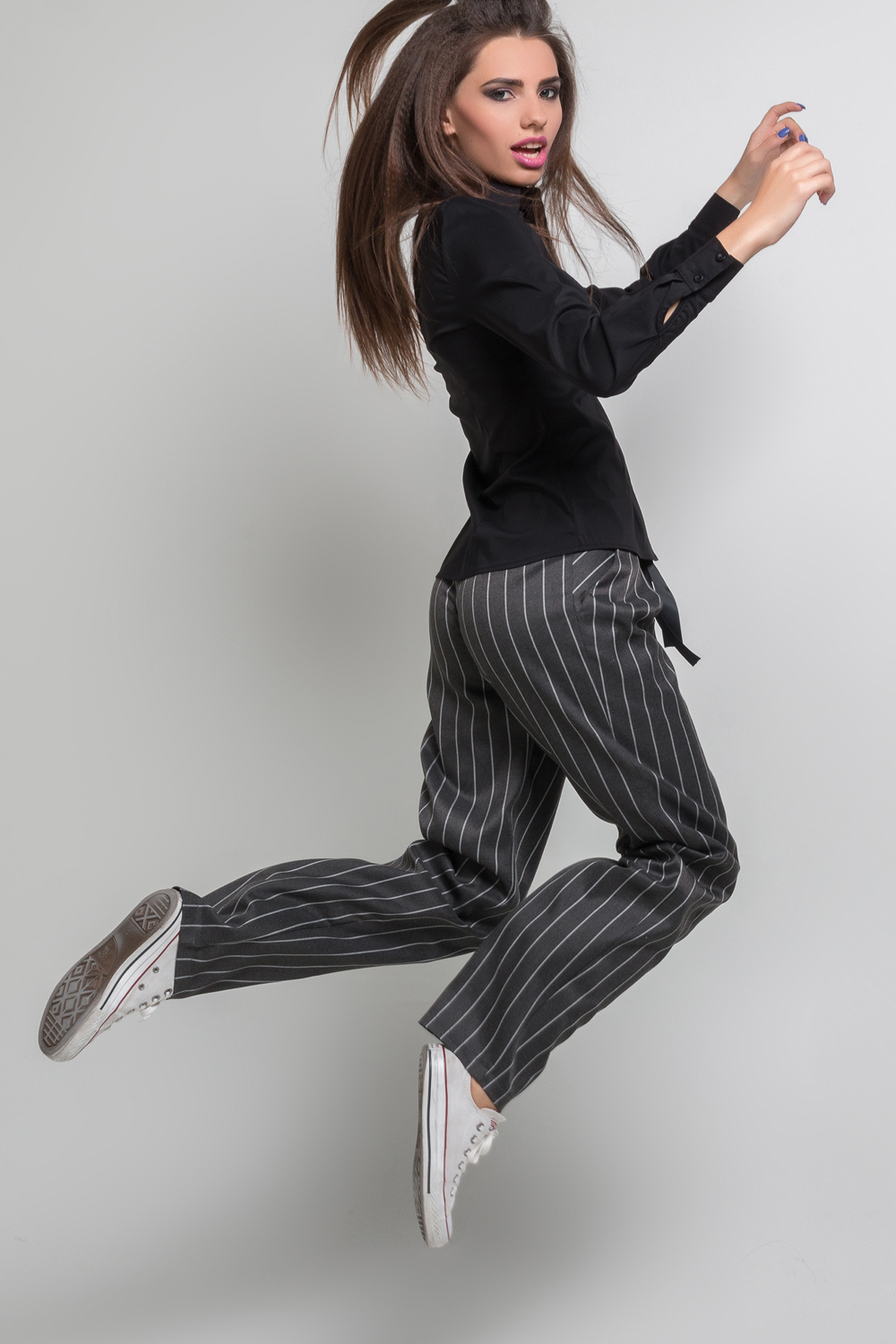 Grey striped trousers