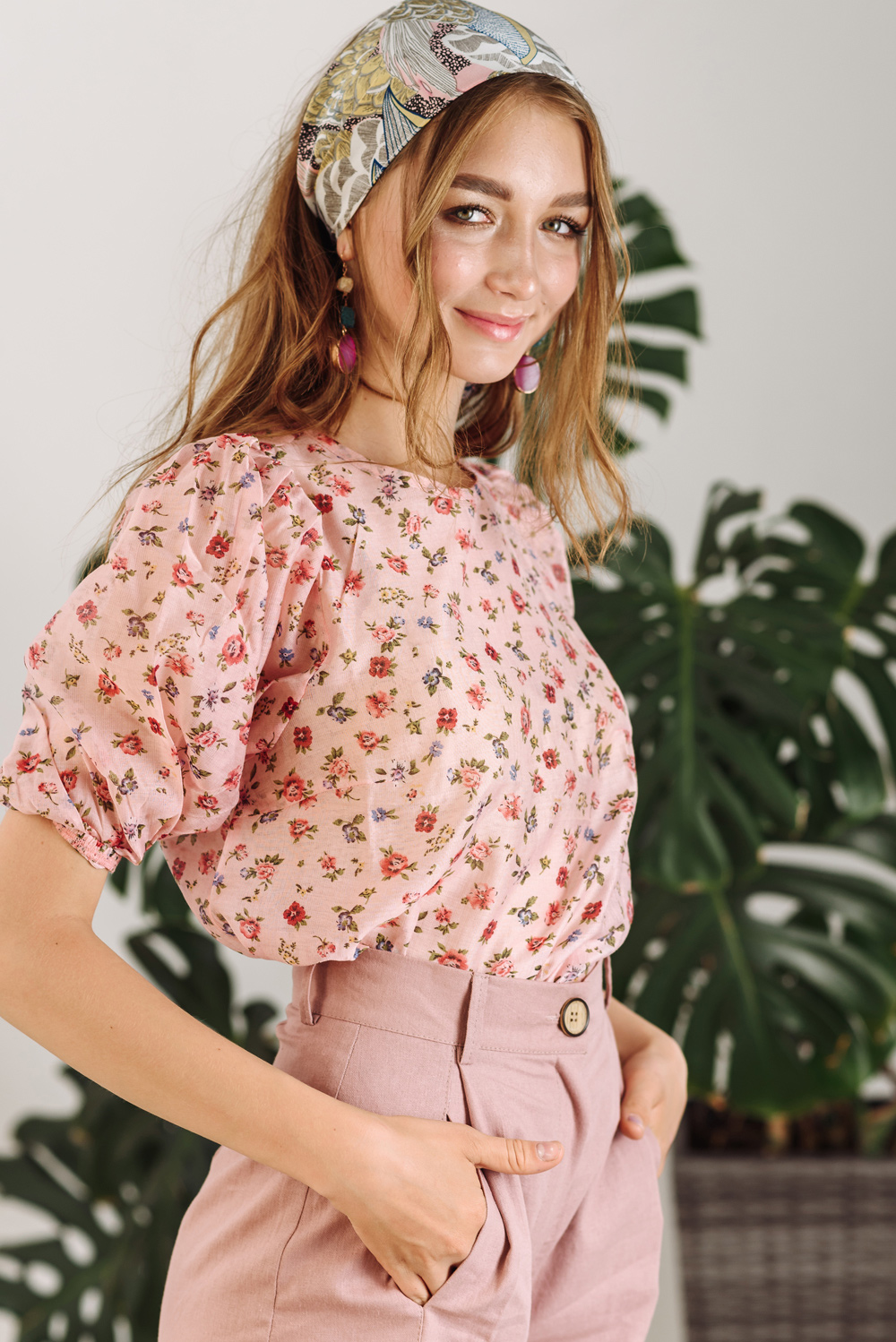 Pink floral print top