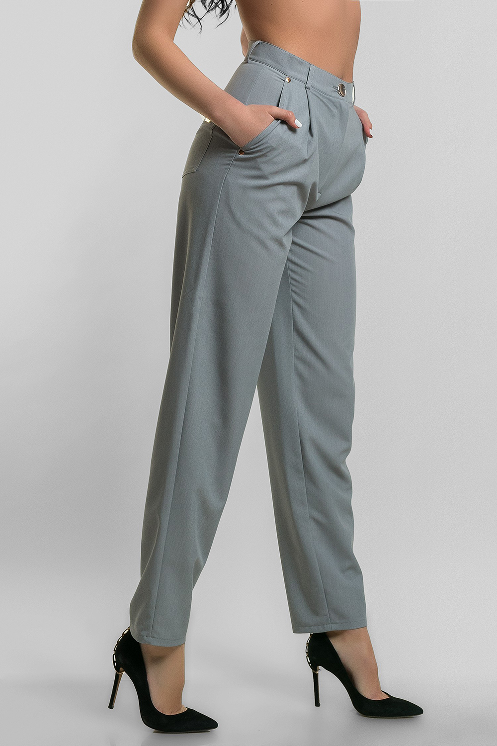 Gray straight trousers