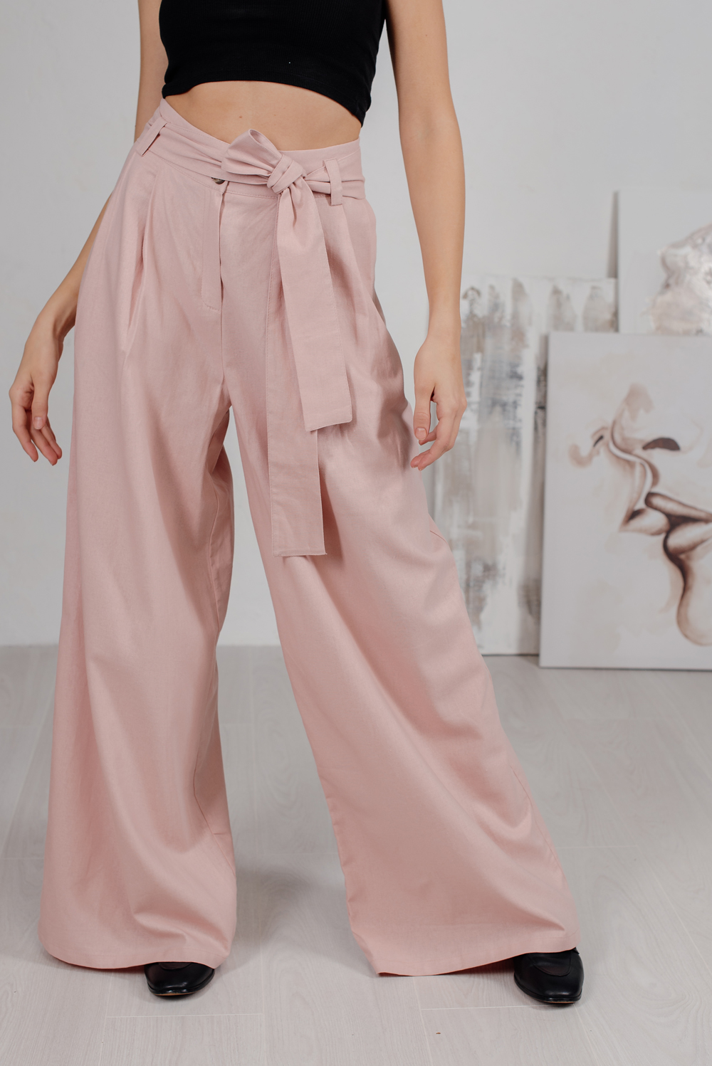 Powdered linen palazzo trousers