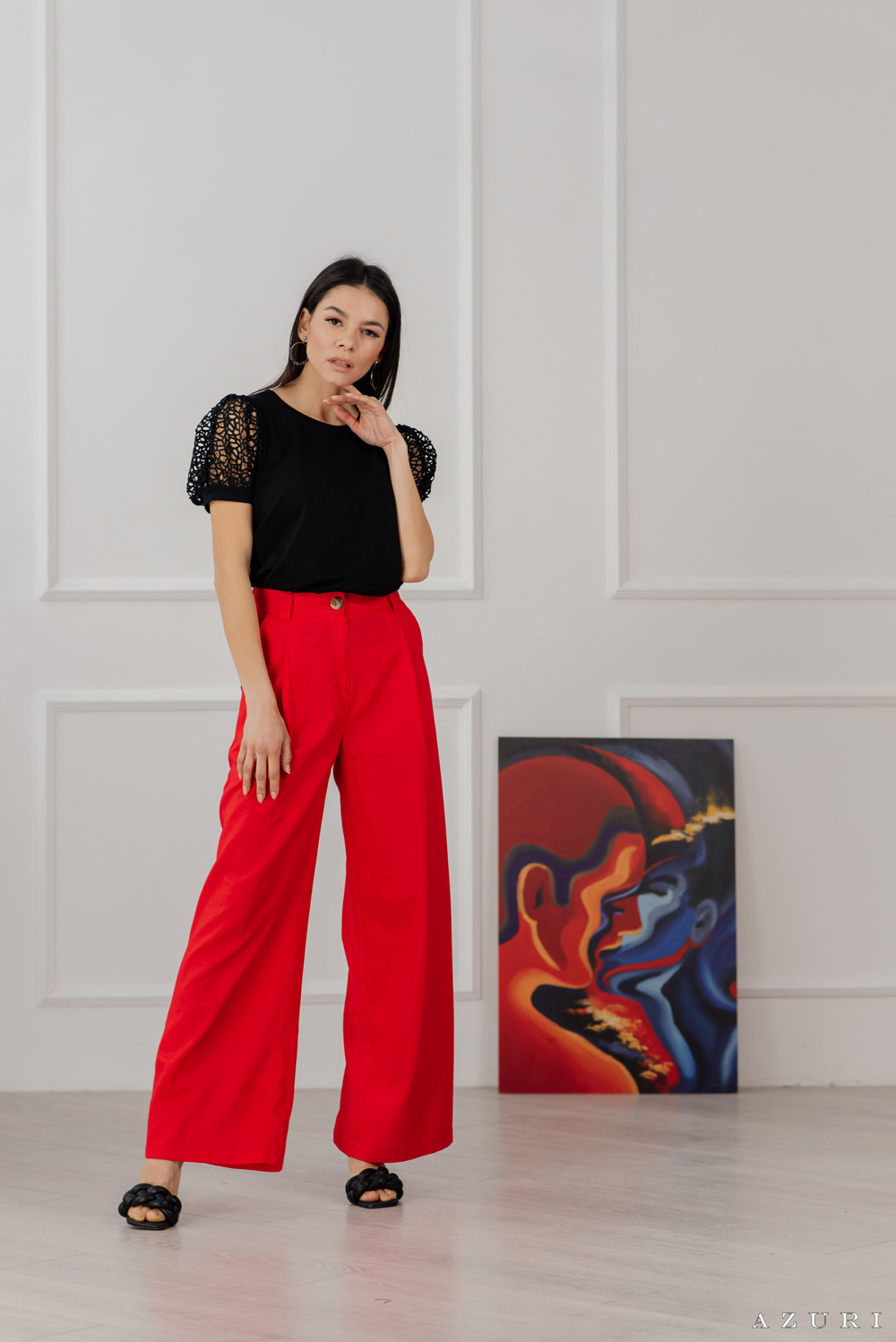 Red linen palazzo pants