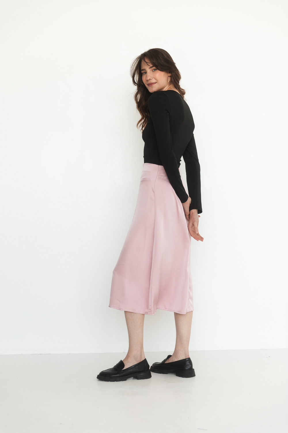 Silk a-line skirt in powder color