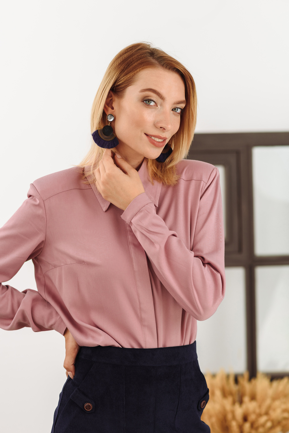 Purple blouse with shoulder pads