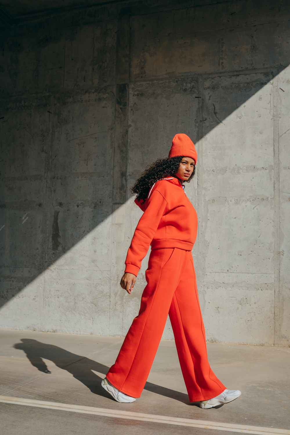 Orange wide leg sports trousers