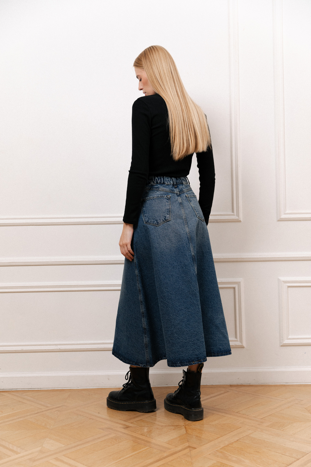 Denim midi skirt