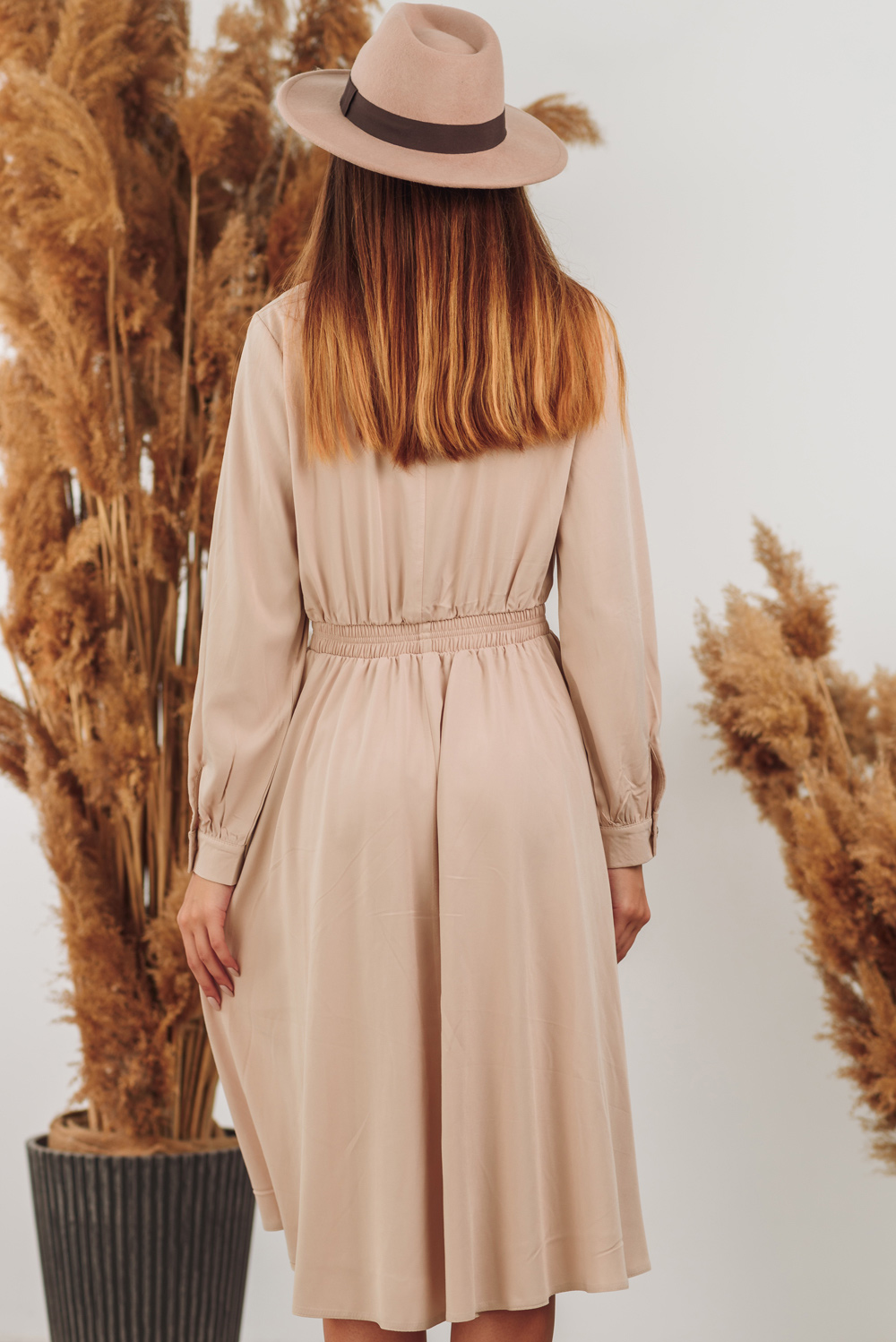 Beige midi dress with buttons