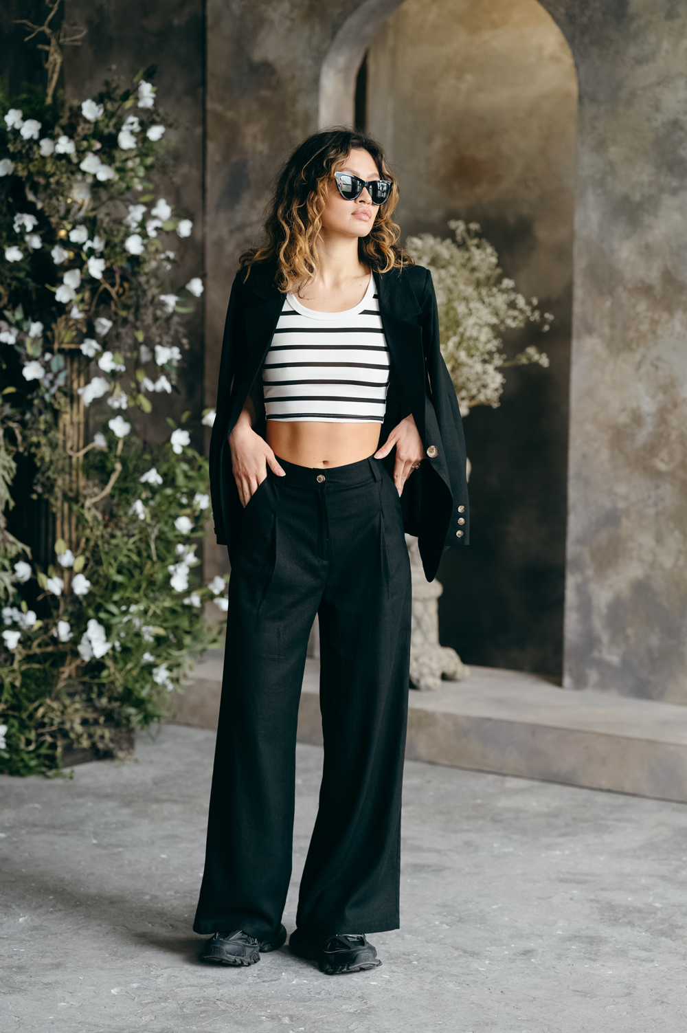 Black linen trousers