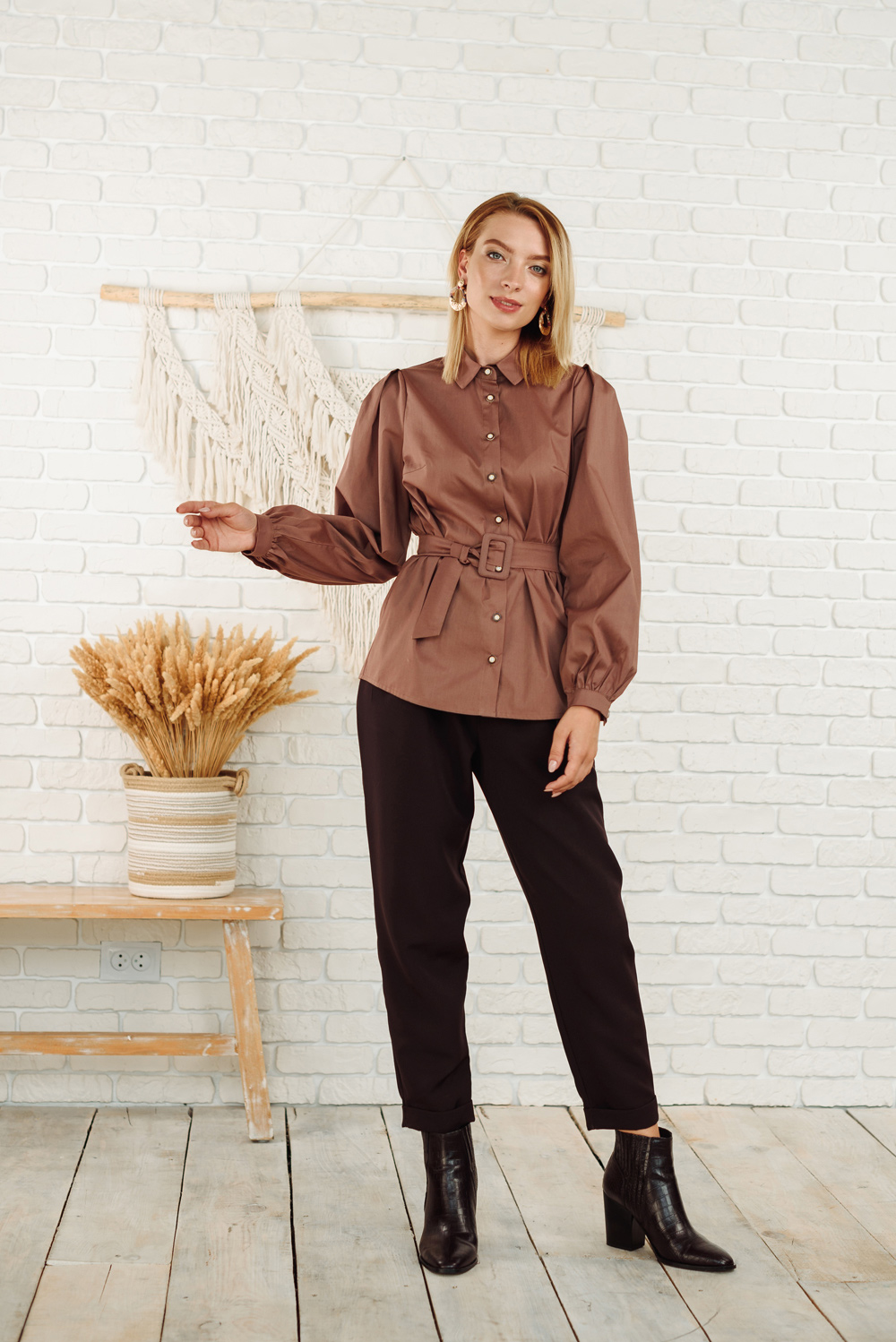 Mocha shirt with belt