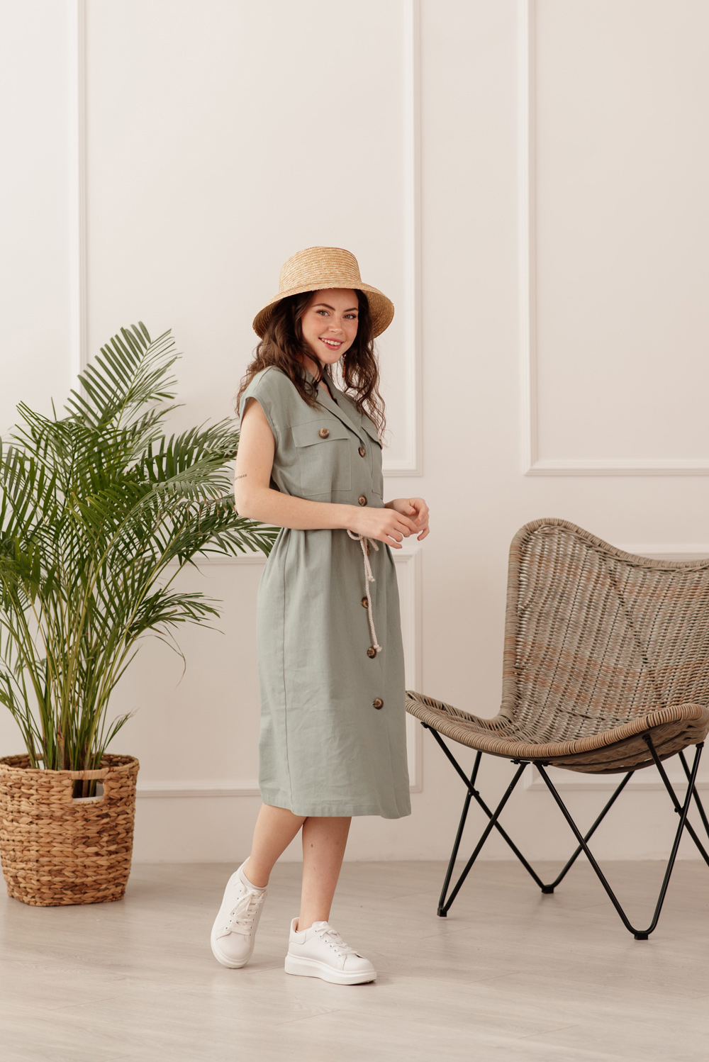 Olive dress robe with buttons