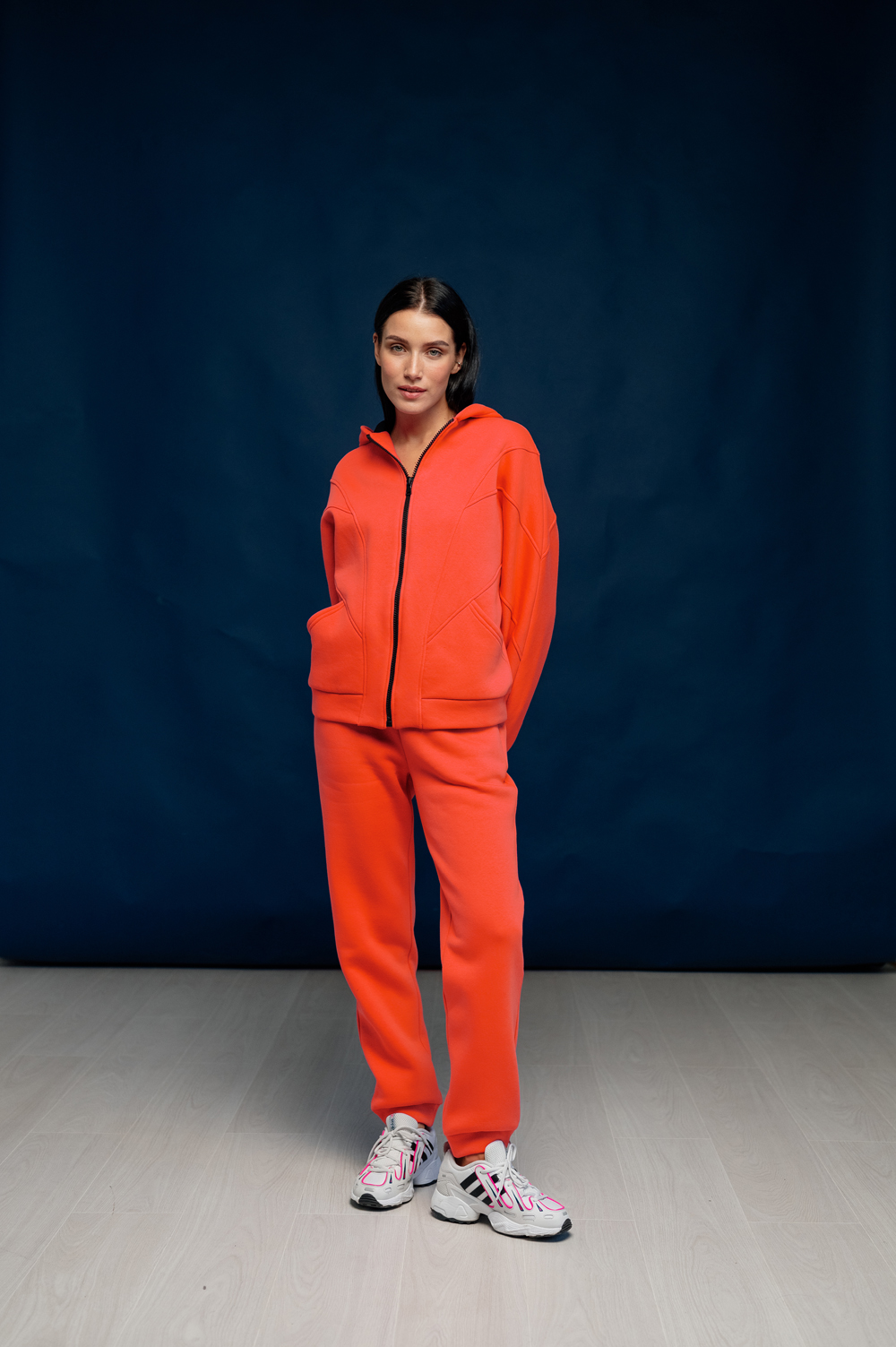 Orange casual pants with fleece