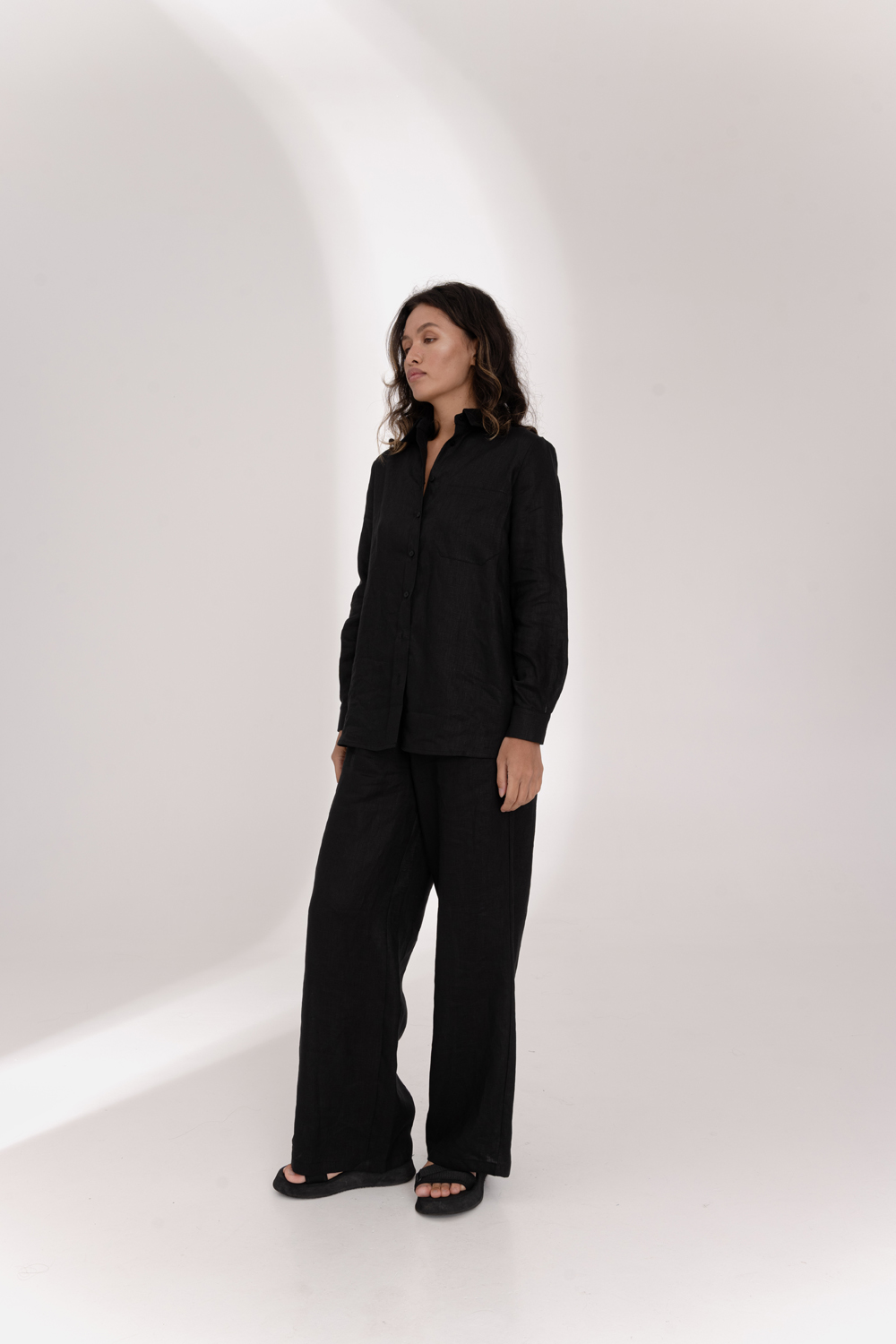 Black linen blouse with loose fit
