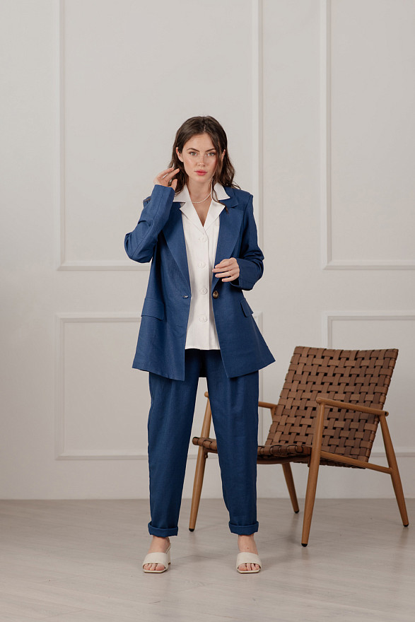 Синий двубортный оверсайз пиджак