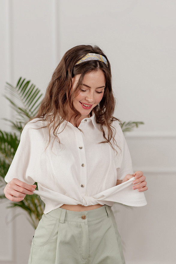 White shirt with ties and buttons