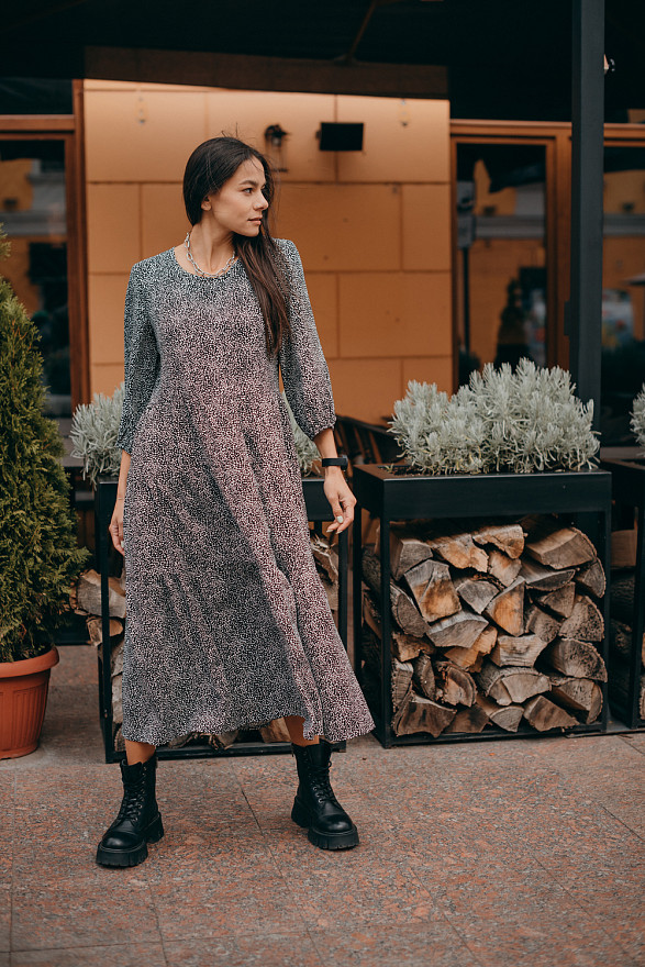 Black Puff Sleeve Ruffle Midi Dress