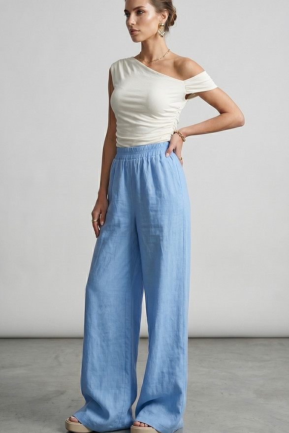 Блакитні вільні жіночі штани на резинці