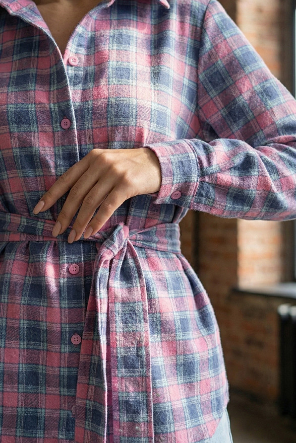 Pink straight women's checkered shirt