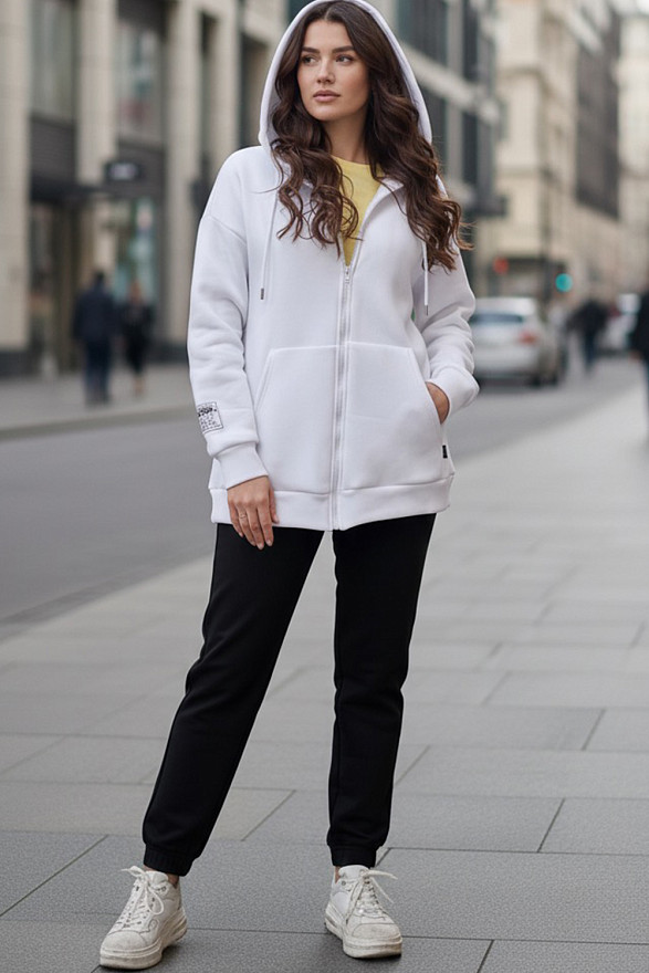 White oversized zip-up sweatshirt