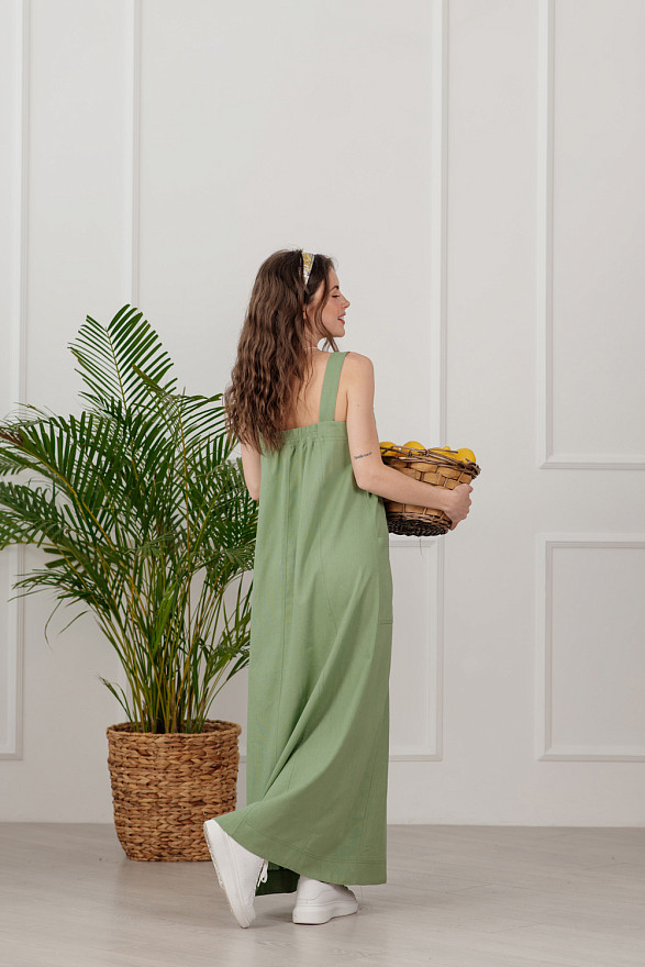 Довгий лляний сарафан з кишенями