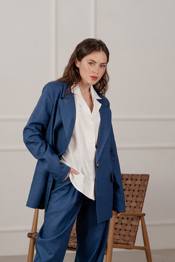 Синий двубортный оверсайз пиджак
