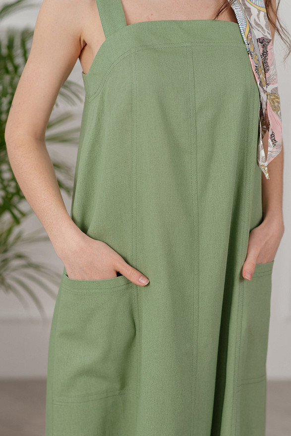 Длинный льняной сарафан с карманами