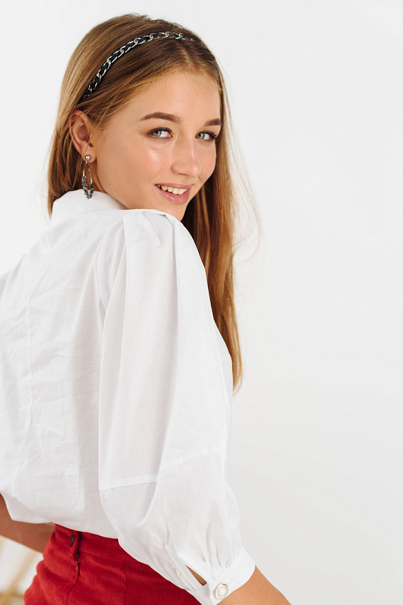 Cotton shirt with puff sleeves