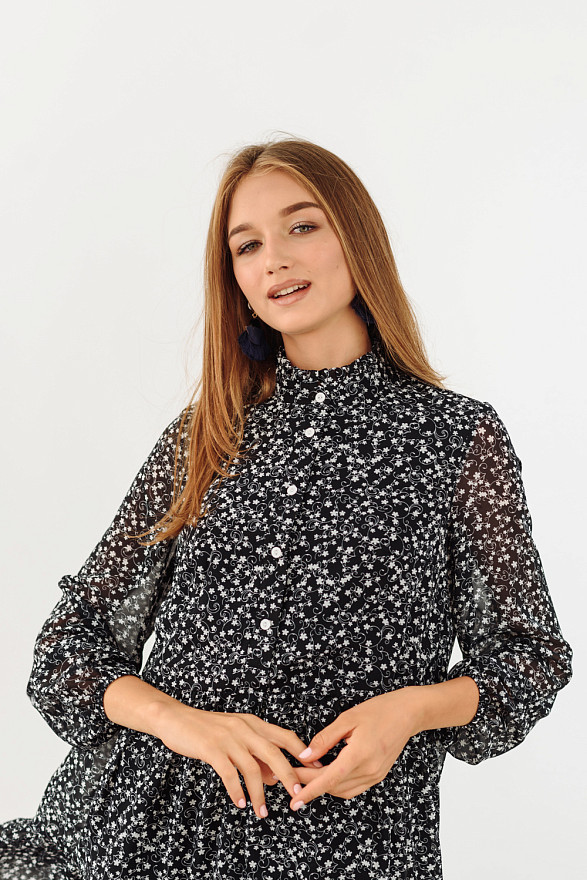 Черное шифоное платье свободного кроя