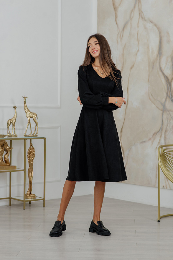 Black V-neck midi dress