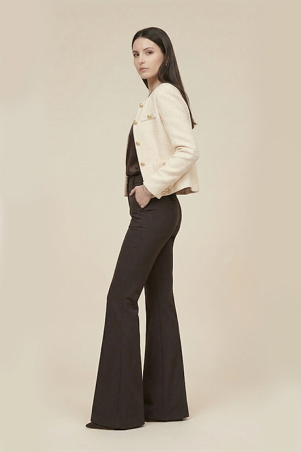 Chocolate low-waist flared knee-length trousers