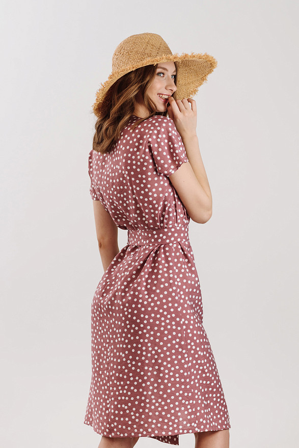 Літнє міді плаття в горошок з поясом