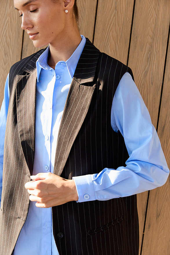 Black long vest with striped print