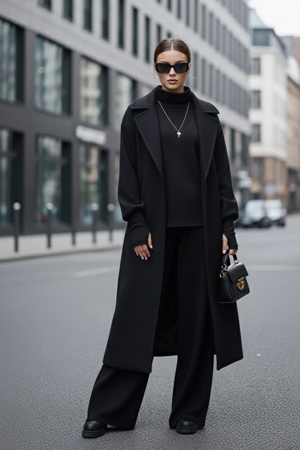 Черный прогулочный костюм из нежной вязаной ангоры