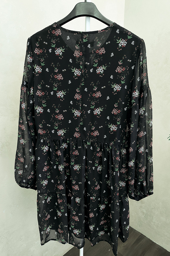 Черное шифоновое мини платье