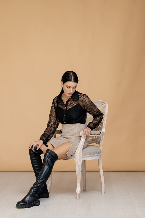 Beige A-Line Midi Skirt