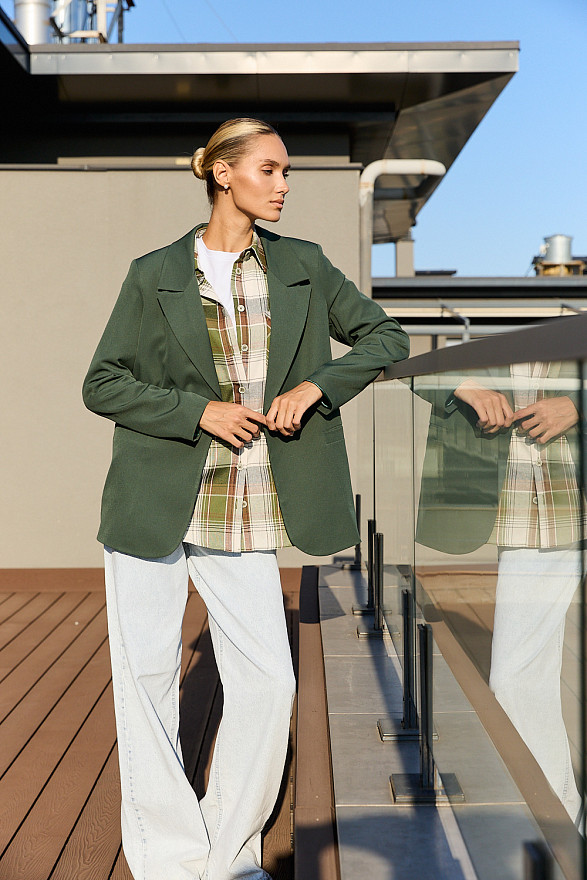 Удлиненная рубашка оверсайз зеленого цвета