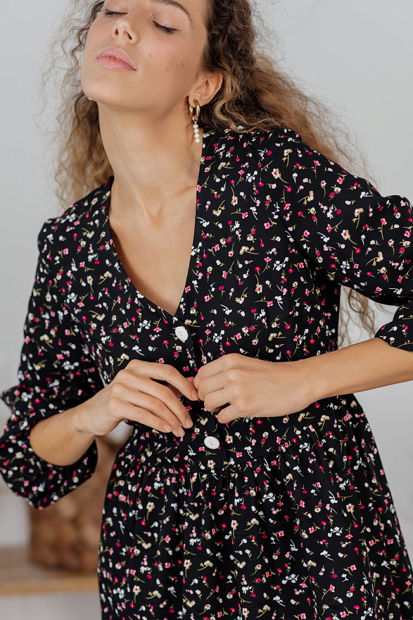 Black cotton mini dress