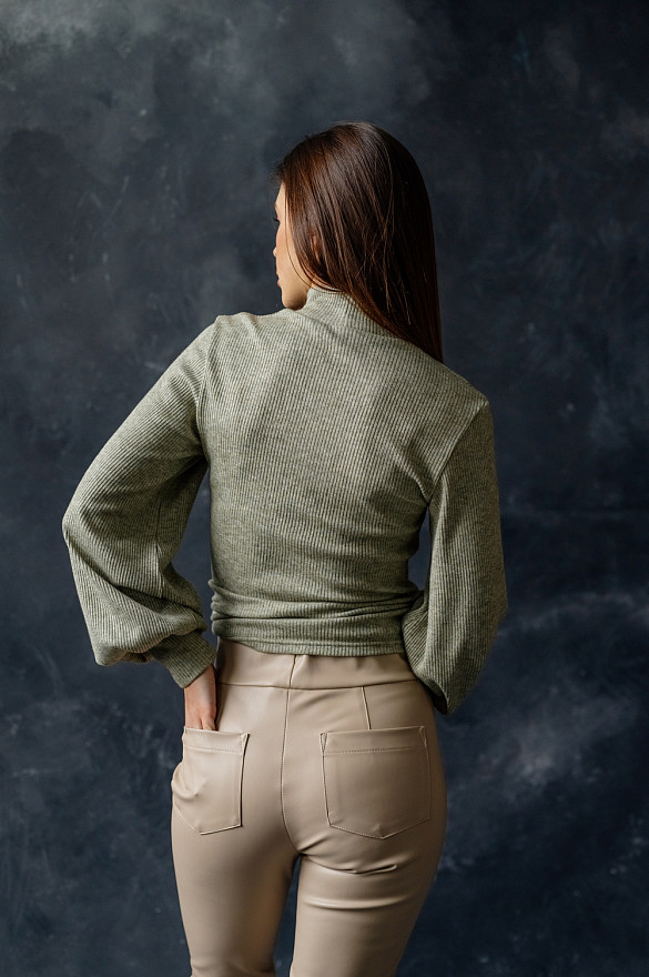 Beige leggings made of leather on fleece