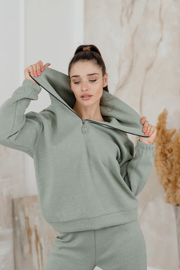 Оливковий спортивний костюм із кофтою на змійці