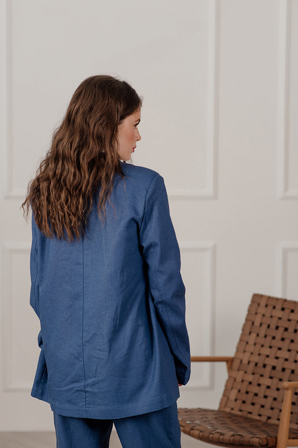 Синий двубортный оверсайз пиджак