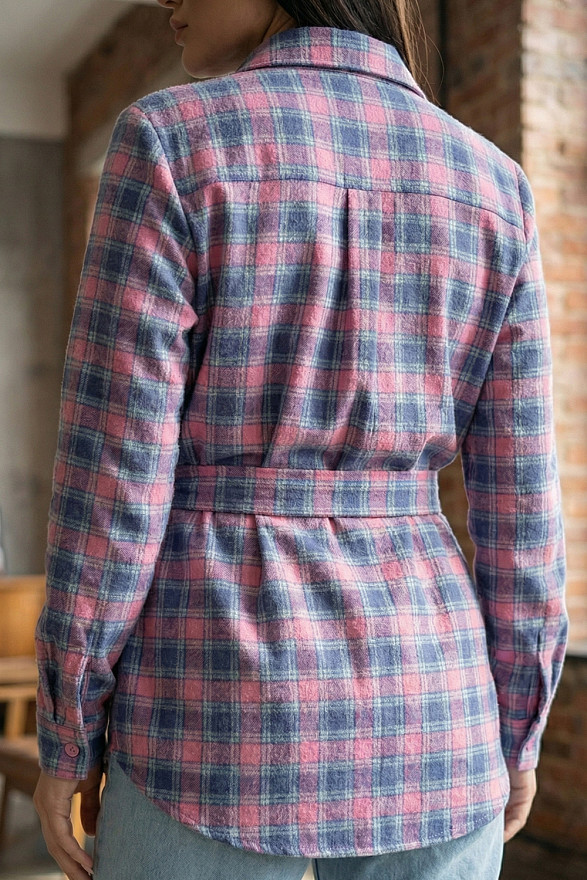 Pink straight women's checkered shirt