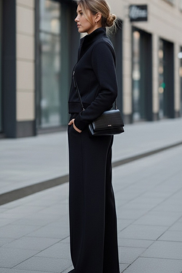 Black knitted angora suit