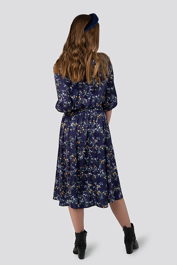 Синє шовкове міді плаття