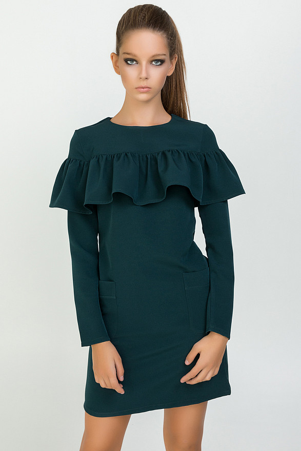 Сукня з пелериною хвойного кольору