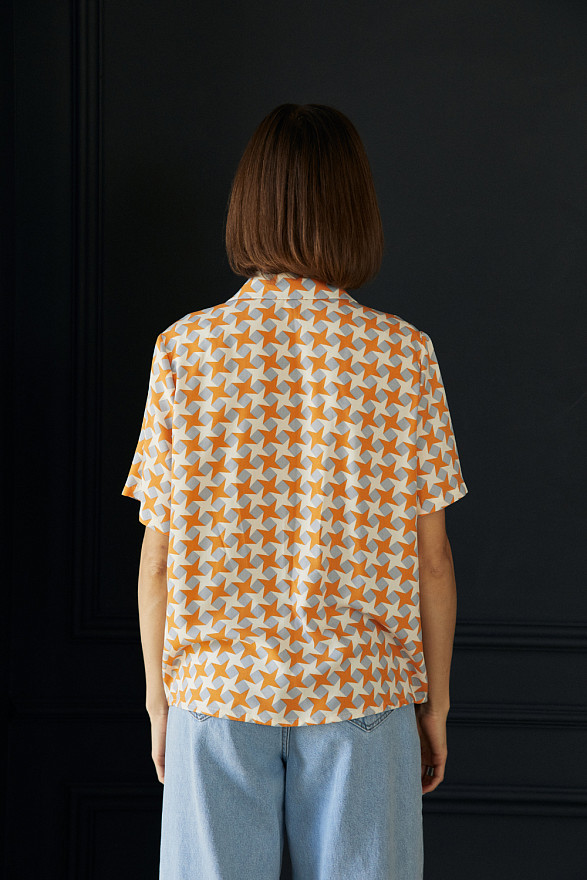 Помаранчева блуза вільного крою з короткими рукавами